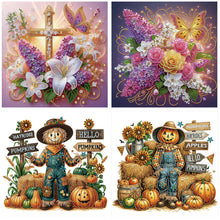 Load image into Gallery viewer, 4Pcs Partial Special Diamond Painting Set - Pumpkin scarecrow cross lavender (40*40CM)