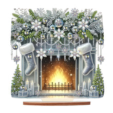 Load image into Gallery viewer, Wooden Special Shaped Fireplace White Stockings Diamond Painting Table Ornament
