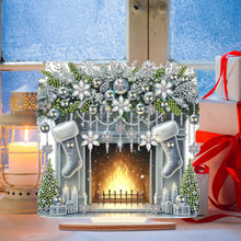 Load image into Gallery viewer, Wooden Special Shaped Fireplace White Stockings Diamond Painting Table Ornament