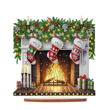 Load image into Gallery viewer, Wooden Special Shaped Fireplace Red Stockings Diamond Painting Tabletop Ornament