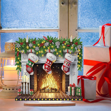 Load image into Gallery viewer, Wooden Special Shaped Fireplace Red Stockings Diamond Painting Tabletop Ornament
