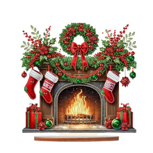 Load image into Gallery viewer, Wooden Special Shaped Red Wreath Stocking Diamond Painting Tabletop Ornament Kit