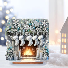 Load image into Gallery viewer, Wooden Special Shaped Fireplace White Stockings Diamond Painting Table Ornament