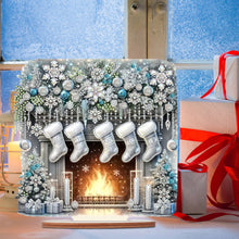 Load image into Gallery viewer, Wooden Special Shaped Fireplace White Stockings Diamond Painting Table Ornament