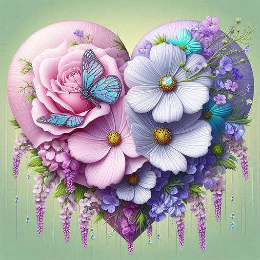 AB Diamond Painting - Full Round - Flowers, butterflies, hearts (40*40CM)
