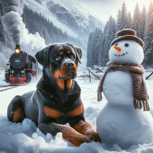 AB Diamond Painting - Full Round - Winter snowman and puppy (40*40CM)