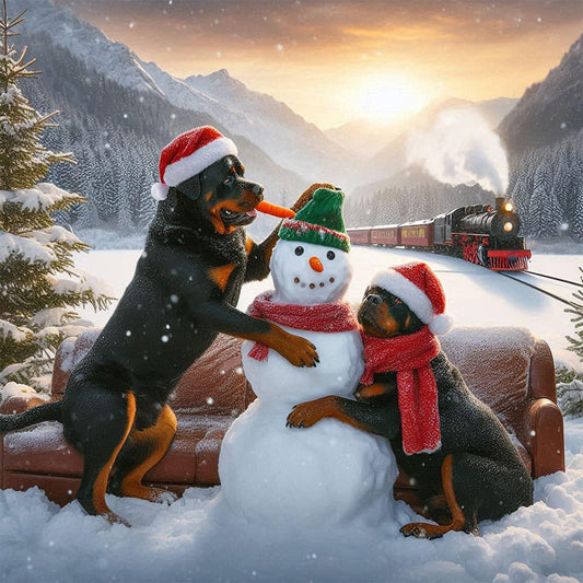 AB Diamond Painting - Full Round - Winter snowman and puppy (40*40CM)