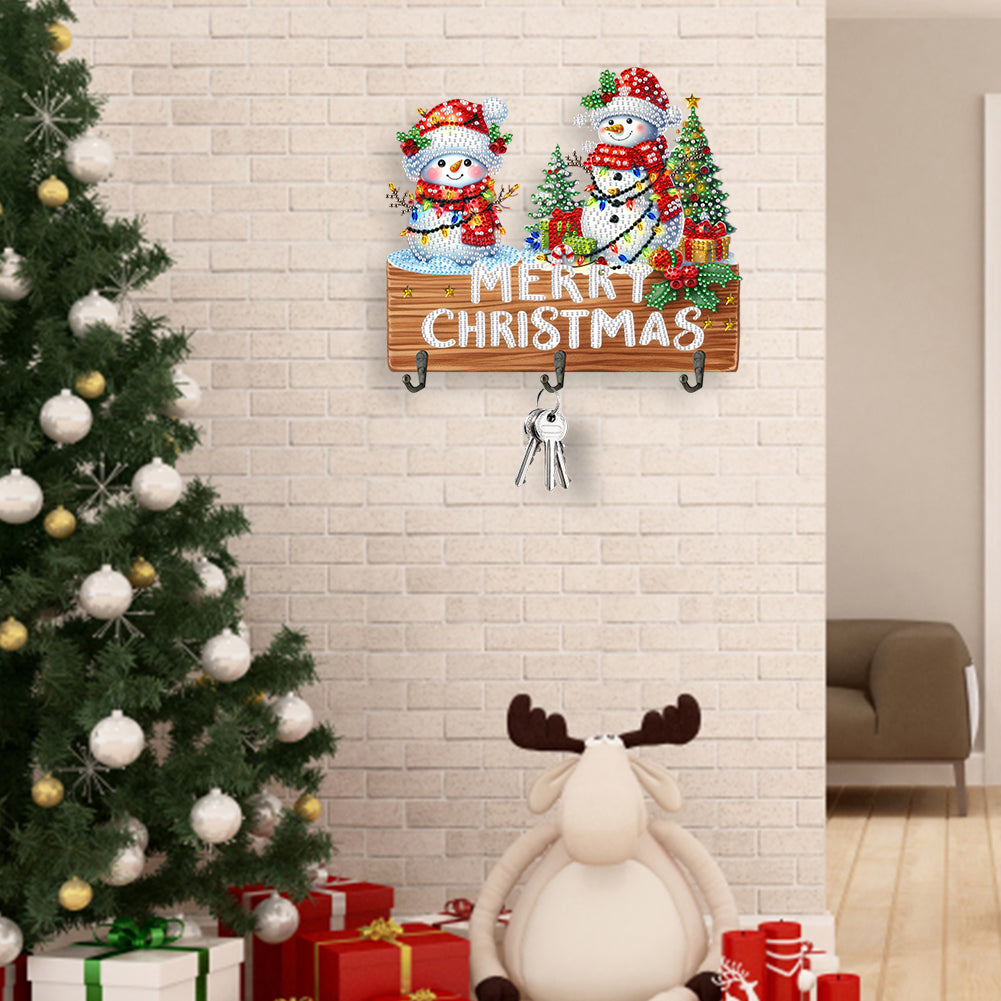 Wooden Christmas Diamond Art Hanging Hooks 3 Hooks Rhinestone Painting Coat Hook