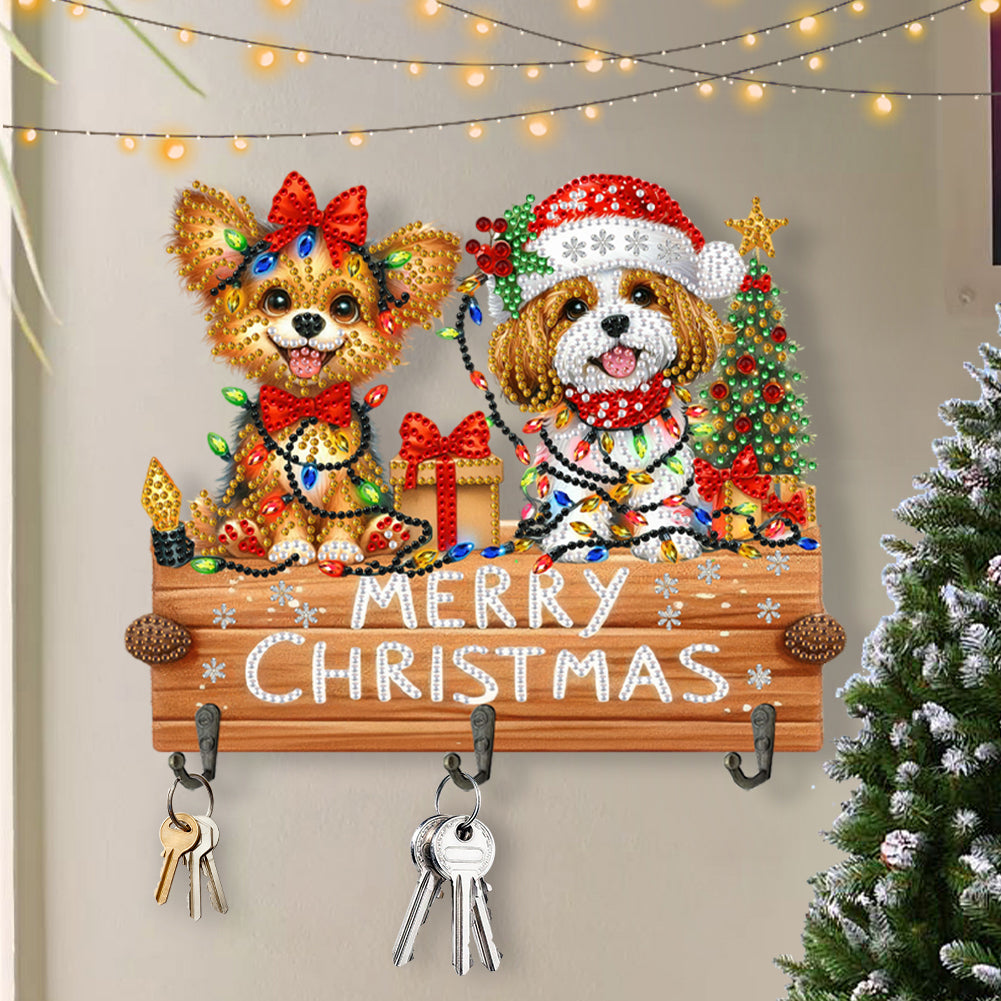 Wooden Christmas Diamond Art Hanging Hooks 3 Hooks Rhinestone Painting Coat Hook