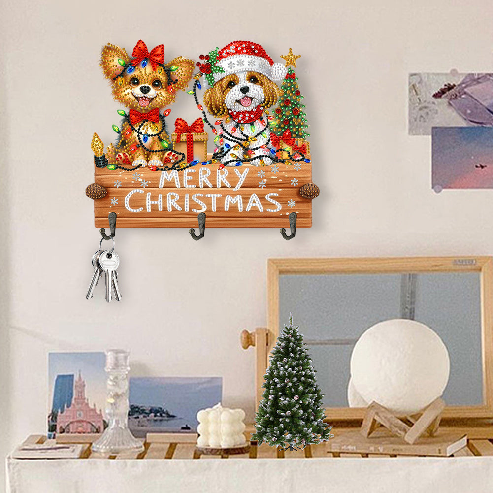 Wooden Christmas Diamond Art Hanging Hooks 3 Hooks Rhinestone Painting Coat Hook