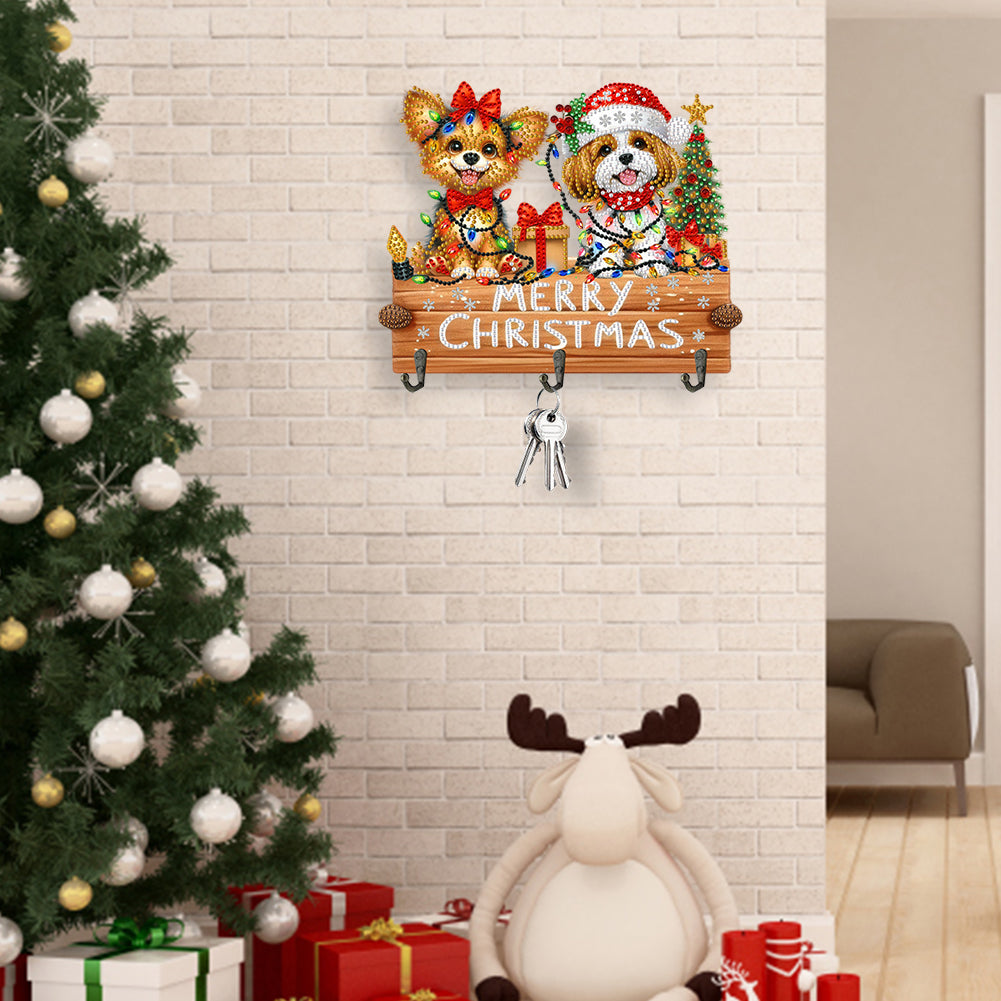 Wooden Christmas Diamond Art Hanging Hooks 3 Hooks Rhinestone Painting Coat Hook