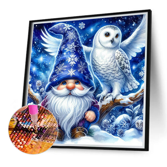 Diamond Painting - Full Round - Blue gnome and double feather owl (40*40CM)