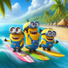 Load image into Gallery viewer, Diamond Painting - Full Round - Three Minions on the Surf (40*40CM)