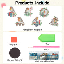 Load image into Gallery viewer, 6Pcs Christmas Bluebird Fridge Stickers Diamond Painting Art Magnets Decals