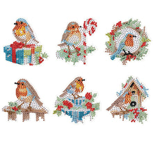 Load image into Gallery viewer, 6Pcs Christmas Bluebird Fridge Stickers Diamond Painting Art Magnets Decals