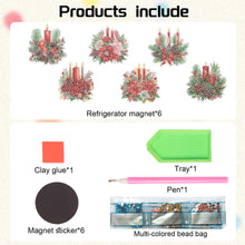 Load image into Gallery viewer, 6Pcs Christmas Candle Fridge Stickers Diamond Painting Art Magnets Decals