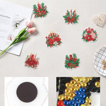 Load image into Gallery viewer, 6Pcs Christmas Candle Fridge Stickers Diamond Painting Art Magnets Decals