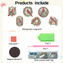 Load image into Gallery viewer, 6Pcs Christmas Cardinal Fridge Stickers Diamond Painting Art Magnets Decals