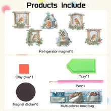 Load image into Gallery viewer, 6Pcs Christmas Bird Fridge Stickers Diamond Painting Art Magnets Decals