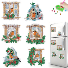Load image into Gallery viewer, 6Pcs Christmas Bird Fridge Stickers Diamond Painting Art Magnets Decals