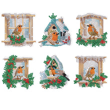Load image into Gallery viewer, 6Pcs Christmas Bird Fridge Stickers Diamond Painting Art Magnets Decals