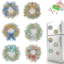 Load image into Gallery viewer, 6Pcs Christmas Wreath Fridge Stickers Diamond Painting Art Magnets Decals