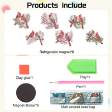 Load image into Gallery viewer, 6Pcs Christmas Cardinal Fridge Stickers Diamond Painting Art Magnets Decals