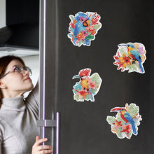 Load image into Gallery viewer, 6Pcs Flower Parrot Diamond Painting Art Fridge Magnet for Fridge Whiteboards
