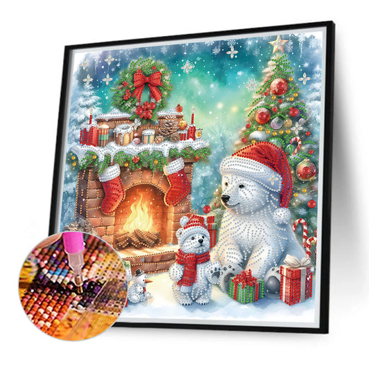 Diamond Painting - Partial Special Shaped - Christmas bear and fireplace (40*40CM)