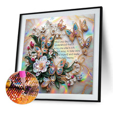 Load image into Gallery viewer, Diamond Painting - Partial Special Shaped - butterfly white flower calligraphy and painting (30*30CM)