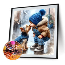 Load image into Gallery viewer, Diamond Painting - Full Round - Boy Kissing Puppy (40*40CM)