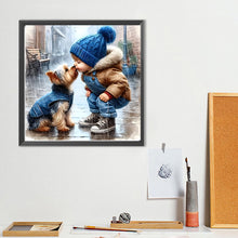 Load image into Gallery viewer, Diamond Painting - Full Round - Boy Kissing Puppy (40*40CM)