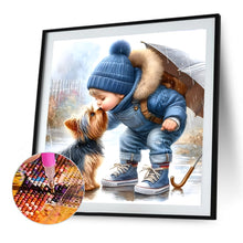 Load image into Gallery viewer, Diamond Painting - Full Round - Boy Kissing Puppy (40*40CM)
