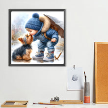 Load image into Gallery viewer, Diamond Painting - Full Round - Boy Kissing Puppy (40*40CM)