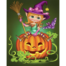 Load image into Gallery viewer, AB Diamond Painting - Full Round - Little Witch on Pumpkin (40*50CM)