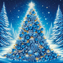 Load image into Gallery viewer, Diamond Painting - Partial Special Shaped - Blue Christmas tree in the snow (30*30CM)