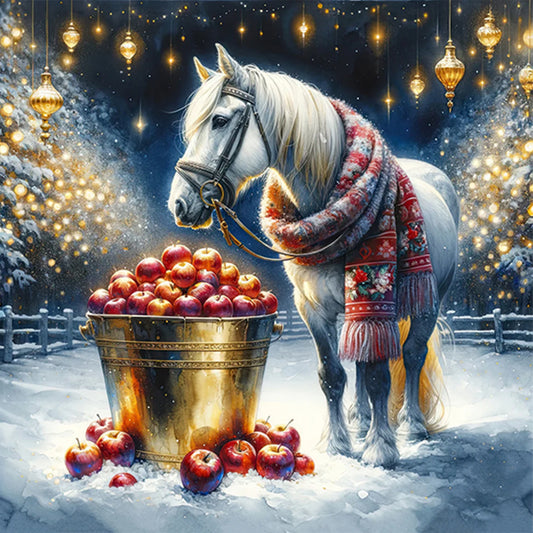 AB Diamond Painting - Full Round - winter apple white horse (40*40CM)