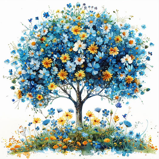 AB Diamond Painting - Full Round - blue flower tree (40*40CM)