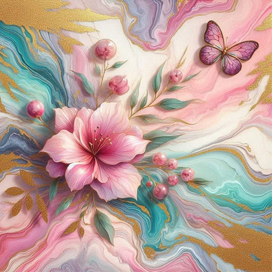 AB Diamond Painting - Full Round - pink flower butterfly (40*40CM)