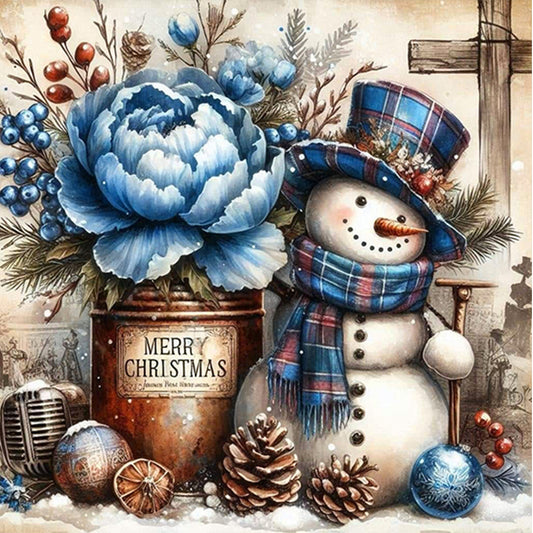 AB Diamond Painting - Full Square - Blue Peony Christmas Snowman (40*40CM)