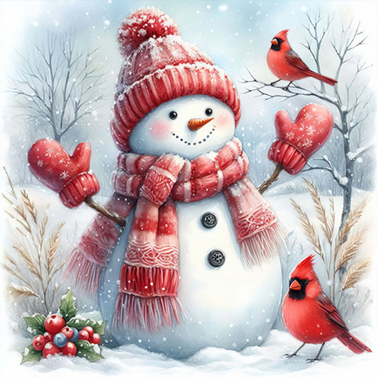 AB Diamond Painting - Full Square - Red Scarf Cardinal Snowman (40*40CM)