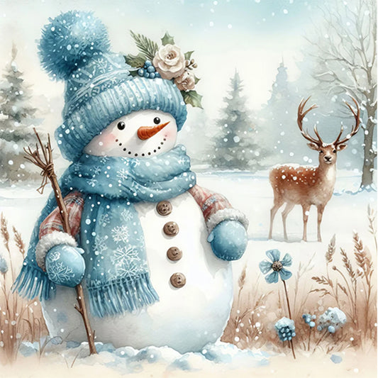 AB Diamond Painting - Full Square - Blue Scarf Elk Snowman (40*40CM)