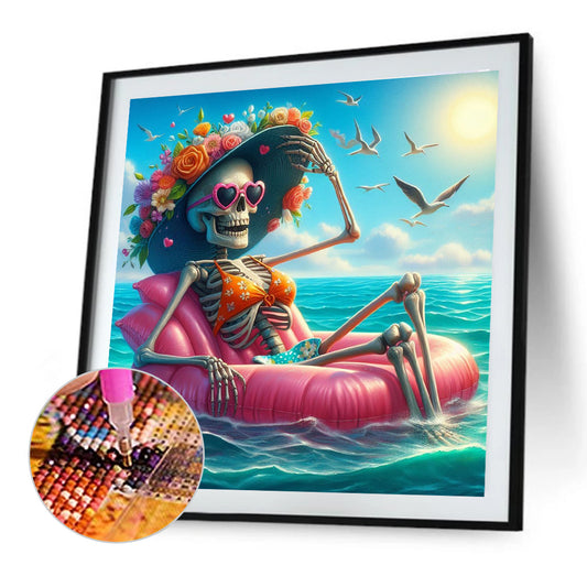 Diamond Painting - Full Round - Sunlight on the Sea Bathing Skull Girl (40*40CM)