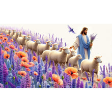Load image into Gallery viewer, Diamond Painting - Full Round - Jesus and Flowers Herding Sheep (70*40CM)
