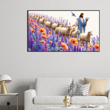 Load image into Gallery viewer, Diamond Painting - Full Round - Jesus and Flowers Herding Sheep (70*40CM)