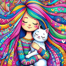 Load image into Gallery viewer, AB Diamond Painting - Full Round - Girl and Little White Cat (40*40CM)