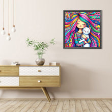 Load image into Gallery viewer, AB Diamond Painting - Full Round - Girl and Little White Cat (40*40CM)