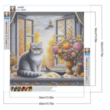 Load image into Gallery viewer, Diamond Painting - Full Round - Autumn and cat outside the window (40*40CM)