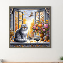 Load image into Gallery viewer, Diamond Painting - Full Round - Autumn and cat outside the window (40*40CM)