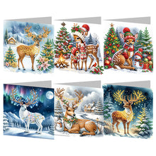 Load image into Gallery viewer, 6Pcs Christmas Reindeer DIY Diamond Painting Card Diamond Drawing Greeting Card